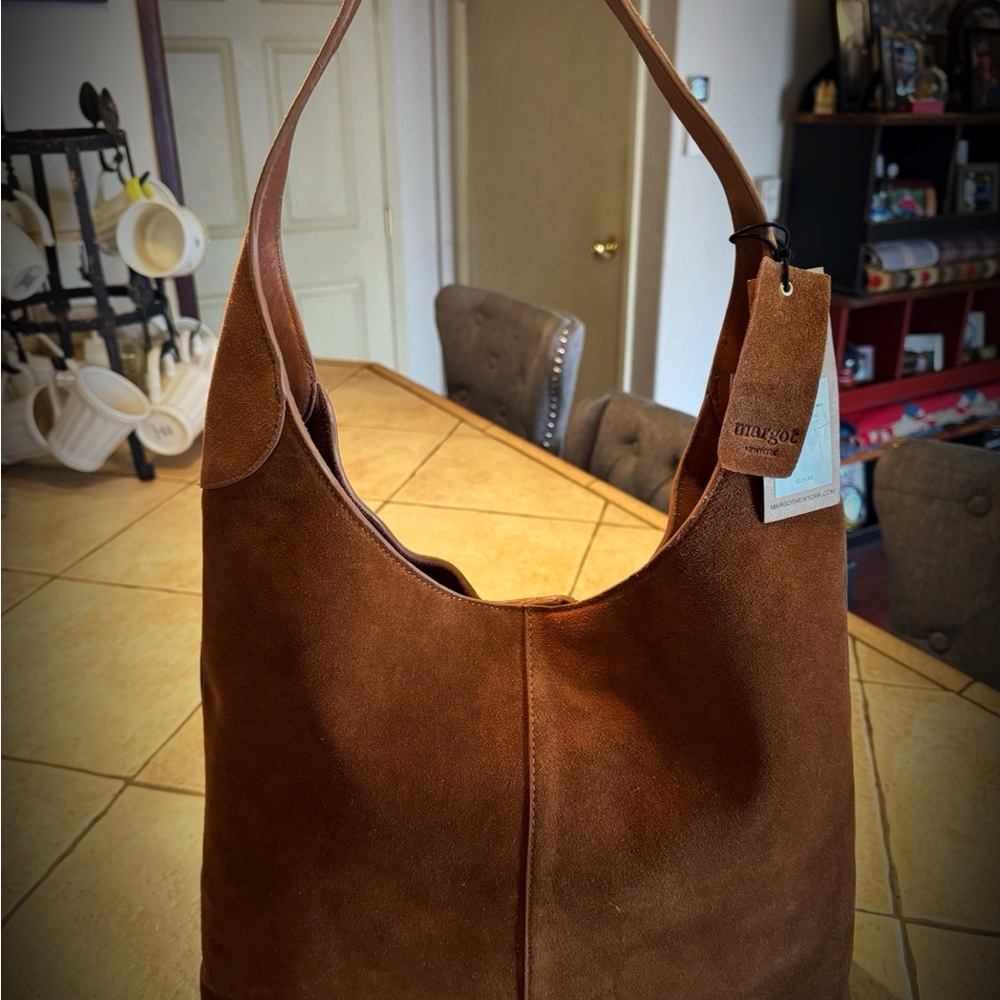 Margot New York Brown Suede Shoulder Hobo Bag 🤎